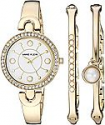 Deals List: Anne Klein Women's AK/3288GBST Swarovski Crystal Accented Gold-Tone Watch and Bangle Set
