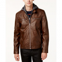 Deals List: GUESS Mens Faux-Leather Detachable-Hood Motorcycle Jacket
