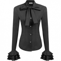 Deals List: Women's Tie-Bow Neck Striped Blouse Long Sleeve Shirt Office Work Splicing Blouse Shirts Tops 