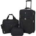 Deals List: Travelers Club Bowman Expandable Luggage, Black, 3-Piece Set (Dopp/Tote/20)