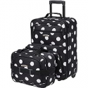Deals List: Rockland Fashion Softside Upright Luggage Set,Expandable, Telescopic Handle, Wheel, Black Dot, 2-Piece (14/19)