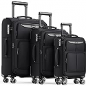 Deals List: SHOWKOO Luggage Sets 3 Piece Softside Expandable Lightweight Durable Suitcase Sets Double Spinner Wheels TSA Lock Black (20in/24in/28in)